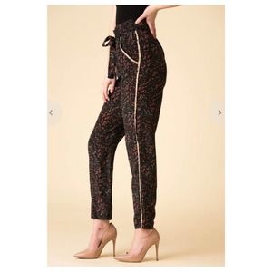 IRO Black Printed Tapered Pants with Pink Accent Piping